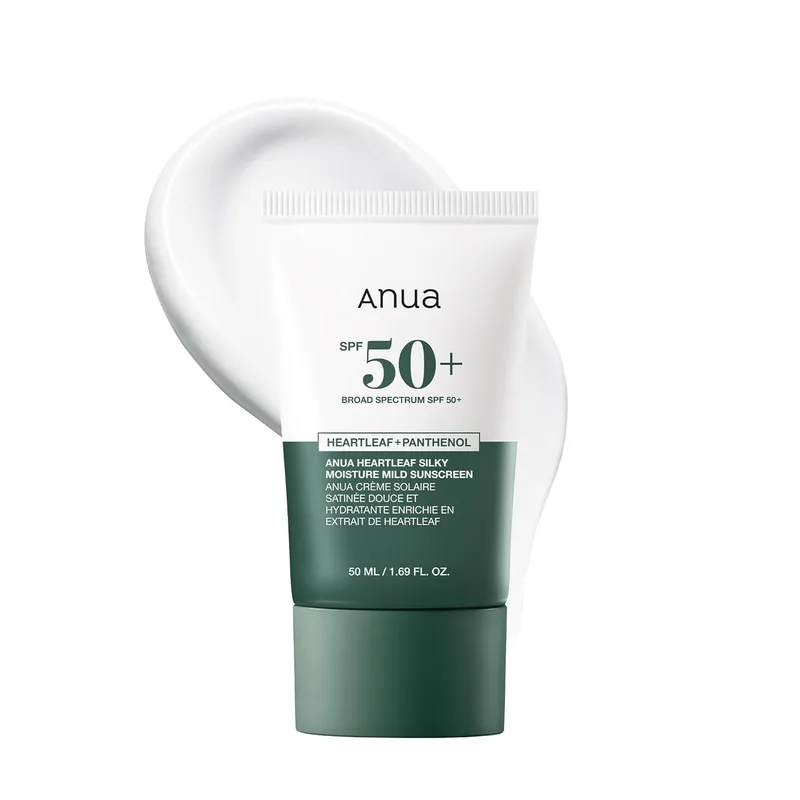 Anua Heartleaf Silky Moisture Mild Sunscreen, Broad Spectrum SPF 50+ with Moisturizing Formula, Lightweight Korean Sunsc