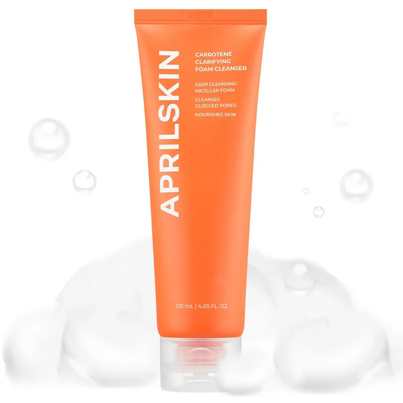 Aprilskin Carrotene Clarifying Foam Cleanser - Deep Cleansing with BHAs & Sebum Control for Oily, Sensitive, Acne-Prone