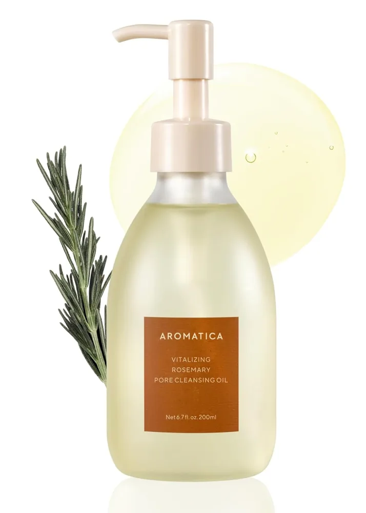 AROMATICA Vitalizing Rosemary Pore Cleansing Oil – Double Cleanser & Makeup Remover, Oil-Based for Gentle Sebum Control