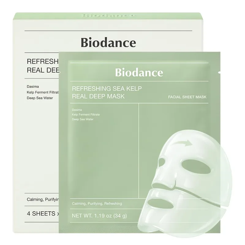 BIODANCE Refreshing Sea kelp Real Deep Mask, Overnight Hydrogel Face Mask, Calming, Oil & Sebum Control, Blemish Care, A