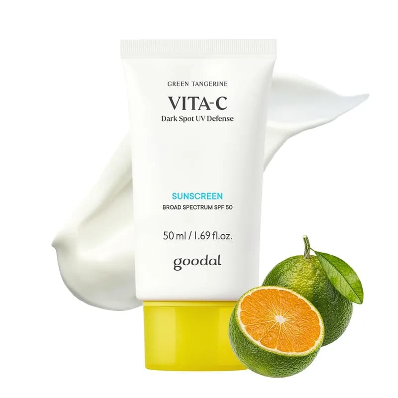Goodal Green Tangerine Vita-C Dark Spot UV Defense Sunscreen SPF 50, Daily Skin Care Korean Sunscreen for Face, Broad sp