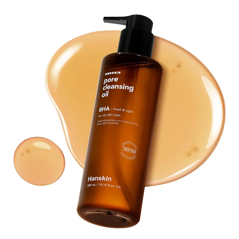 Hanskin BHA Pore Cleansing Oil - Korean Deep Pore Cleansing Makeup & Sebum Remover XL for Oily & Combination Skin, Light