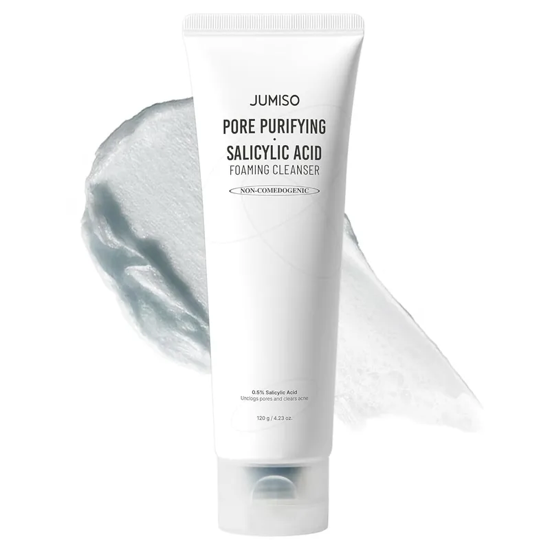 JUMISO Salicylic Acid 0.5% BHA Foaming Cleanser with Blue Clay – Low pH Face Wash for Oily Acne-Prone Skin – Blackhead &