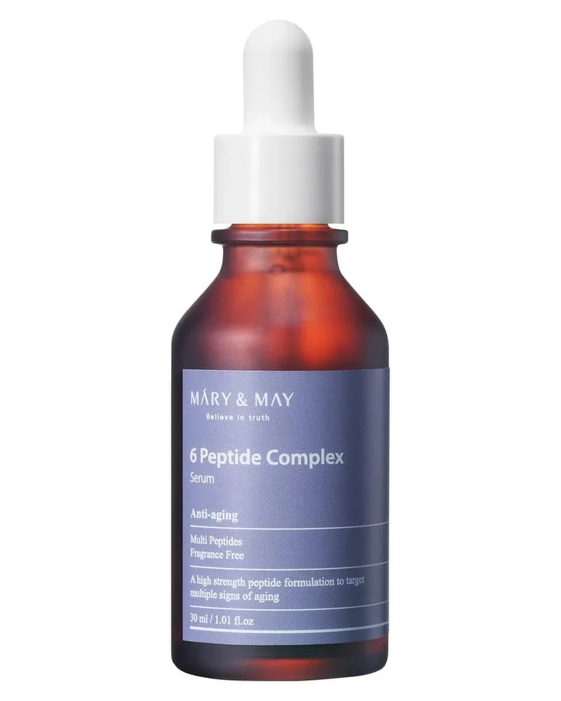 Mary&May 6 Peptide Complex Serum (Copper Peptide + Matrixyl + Adenosine) – Water-Light Anti-Aging Face Serum for Fine Li
