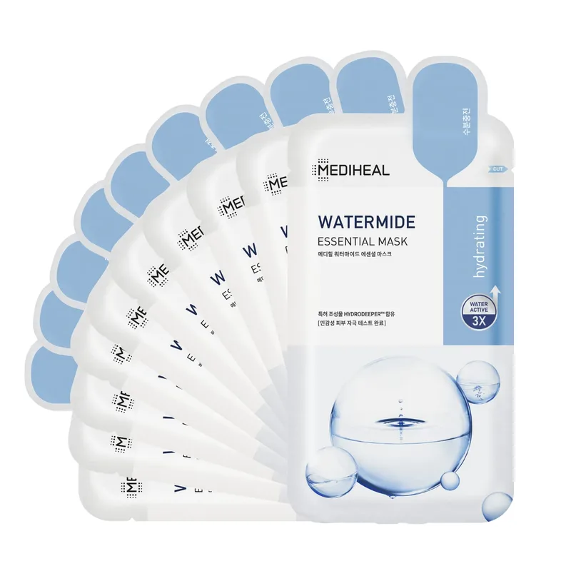 Mediheal Best Korean Sheet Mask - Watermide Essential Face Mask 10 Sheets For All Skin Types Korean Best Sheet Mask Hydr