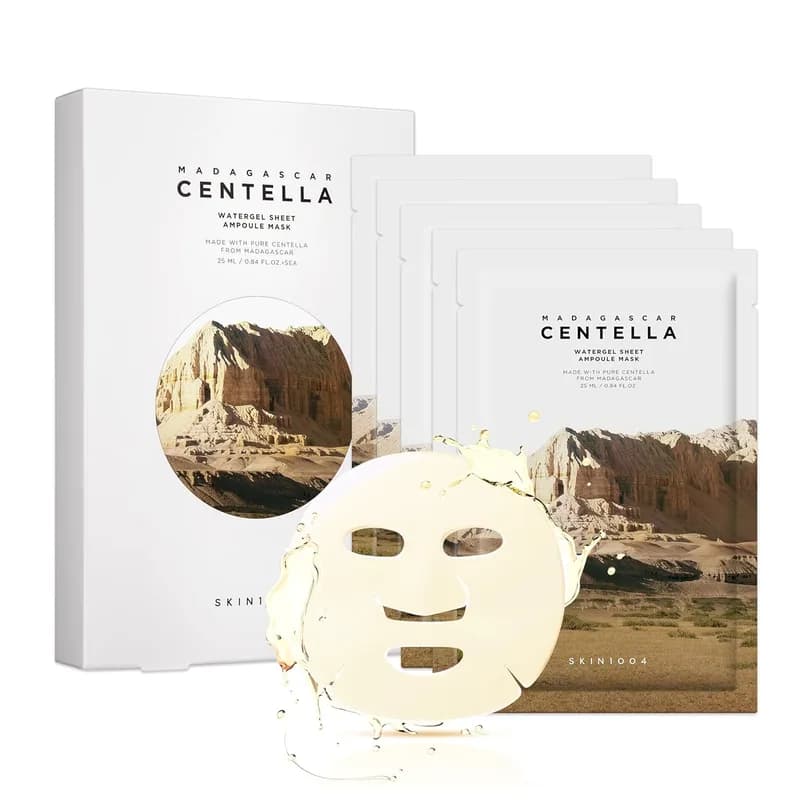 SKIN1004 Madagascar Centella Watergel Sheet Ampoule Mask, 5ea, Korean Face Mask with Centella Asiatica, Hydrating Face M